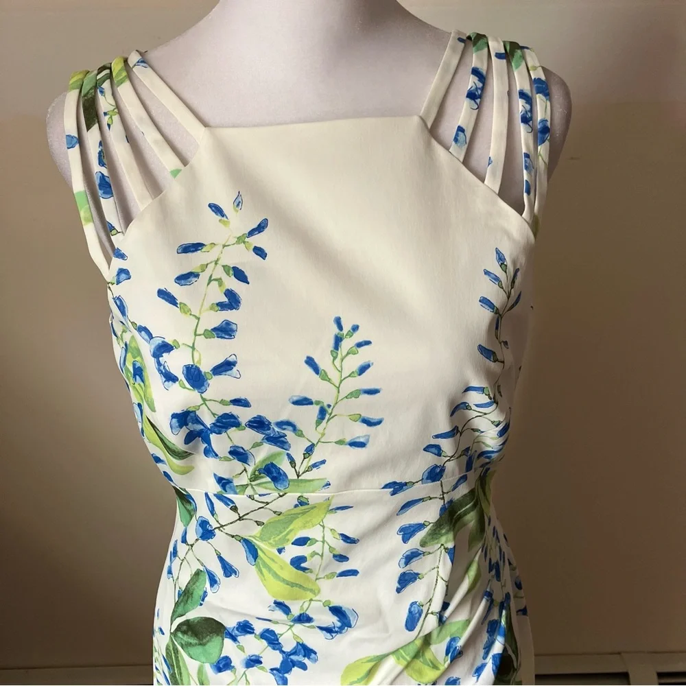 Karen Millen White Ivory Floral Wisteria Print Strappy Sheath Dress size 8 - Picture 9 of 11